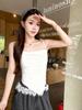 #Summer New Pure Desire Wind Pleated Design Sling Vest Slim and Thin Women's Fixed Chest Pad Top