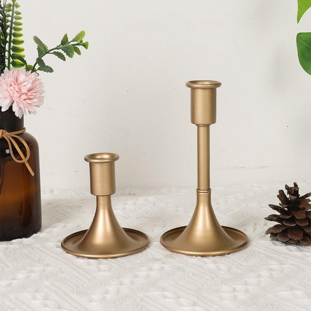 Retro Gold Taper Candle Stick Handhold Iron Taper Candle Stand Household Delicate Vintage Candlestick Holder Kitchen Accessories