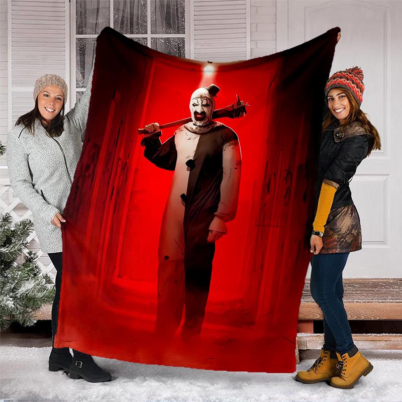Art the Clown Terrifier printed throw blanket—lightweight,soft,warm;versatile blanket for all seasons—perfect as &air-conditioning throw,nap blanket