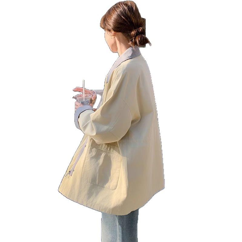 Damen Colorblock Stepp-Trenchcoat - Frühling/Herbst Koreanischer Stil, Mittellange Freizeitmodejacke