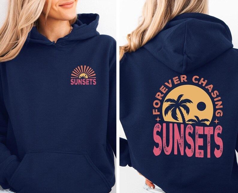 Season, Chasing Sunset Letter Print Long Sleeve Top Fashion Women's Hooded Sweater