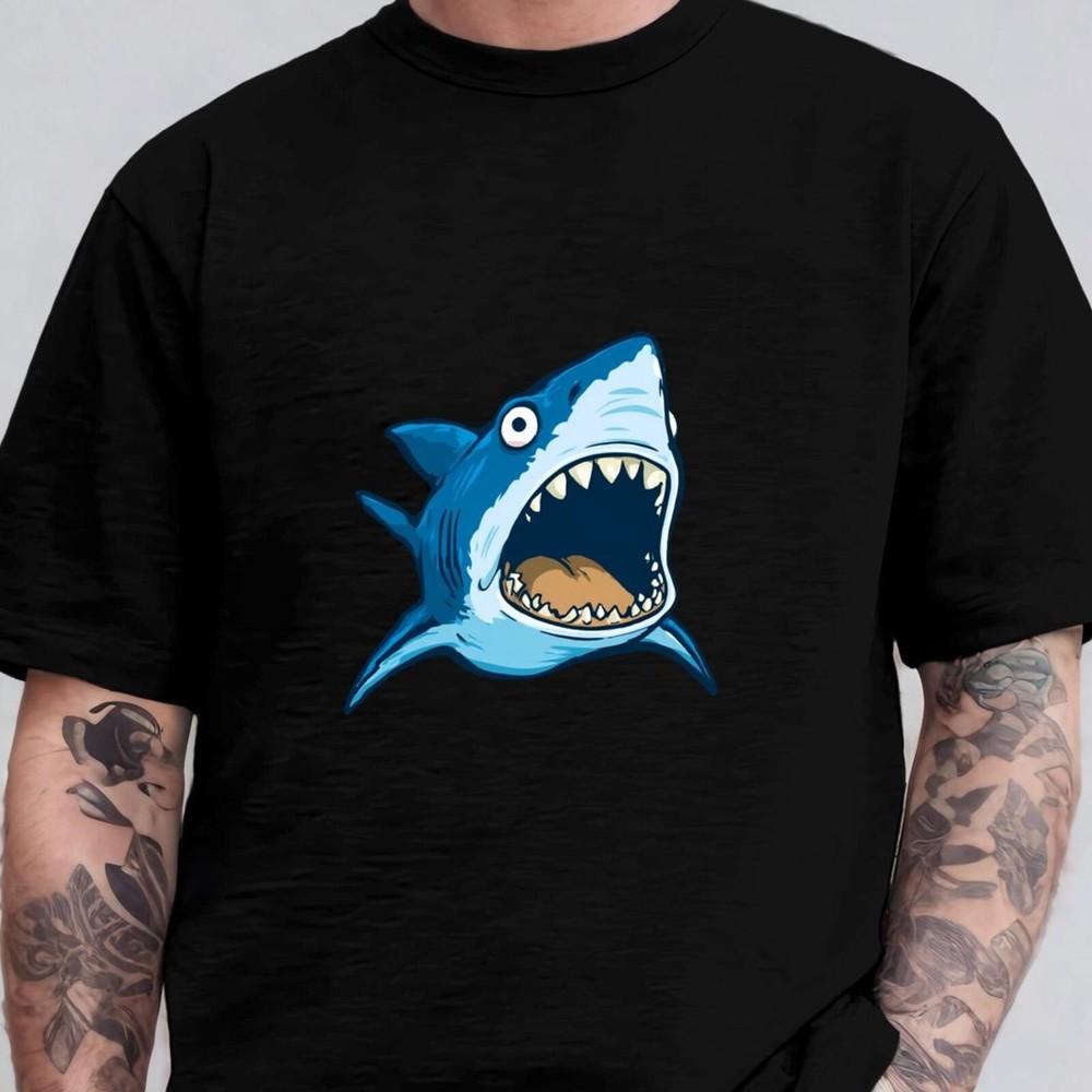 Funny Cartoon Shark T-Shirt for Men – Bold Ocean Animal Graphic Tee – Cool #31 Unisex T-Shirt XXXL