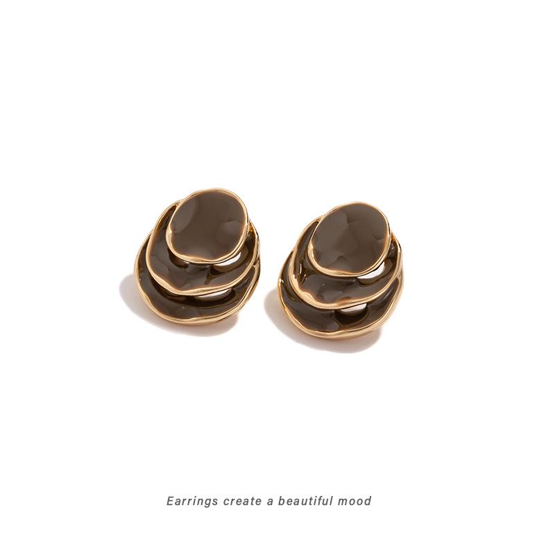 Retro Red Enamel Geometric Multi-layer French Earrings with Mosquito Coil Design