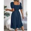 GMXIA Spring and Summer Casual Square-neck Short-sleeved, Waist-cinched, Ruffled A-line Skirt Women's Clothing