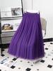 Damen Lila Mesh Midi Rock mit hoher Taille - 720° Schwung A-Linien Tüllrock für Square Dance und Fotoshootings