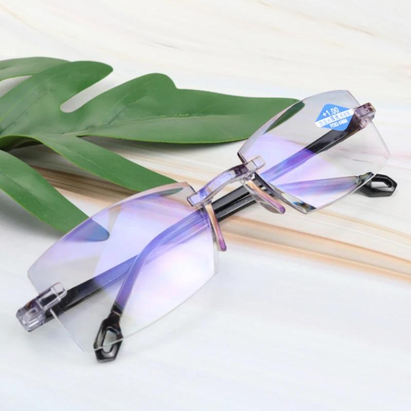 Rimless Bifocal Progressive Reading Glasses Men Women Near and Far Anti-blue Light Eyesglasses Magnification Eyewear Presbyopic