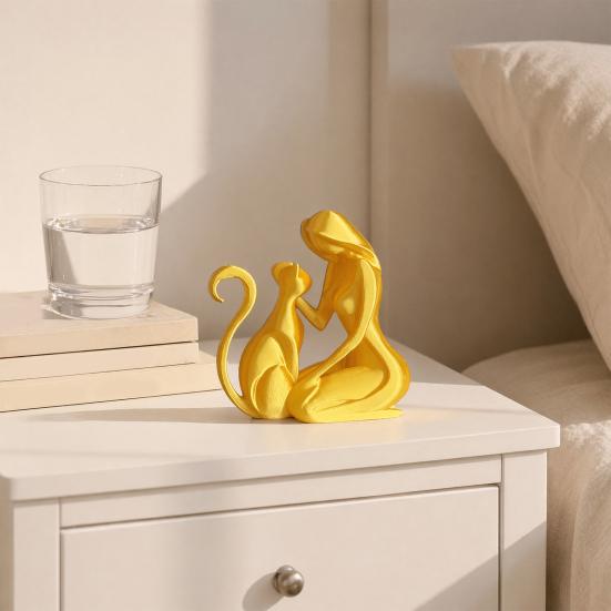 Baizihuahu 3D Printed Sculpture, Woman And Cat Shape, Matte Finish Durable Figurine, Light Luxury Style Ornament for Home Decor