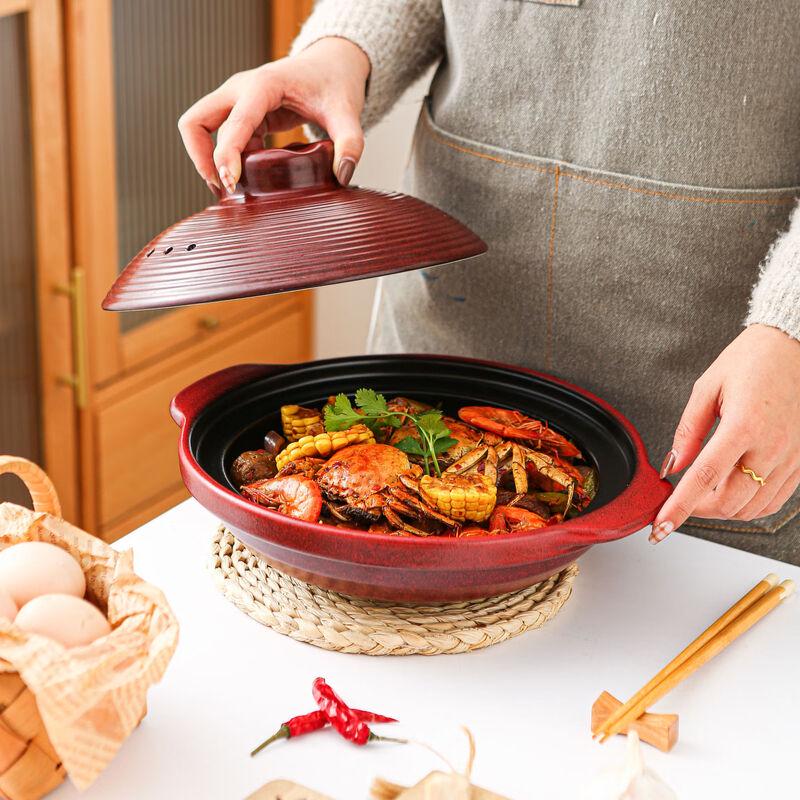PuPan Red Ceramic Heat-Resistant Shallow Casserole Pot