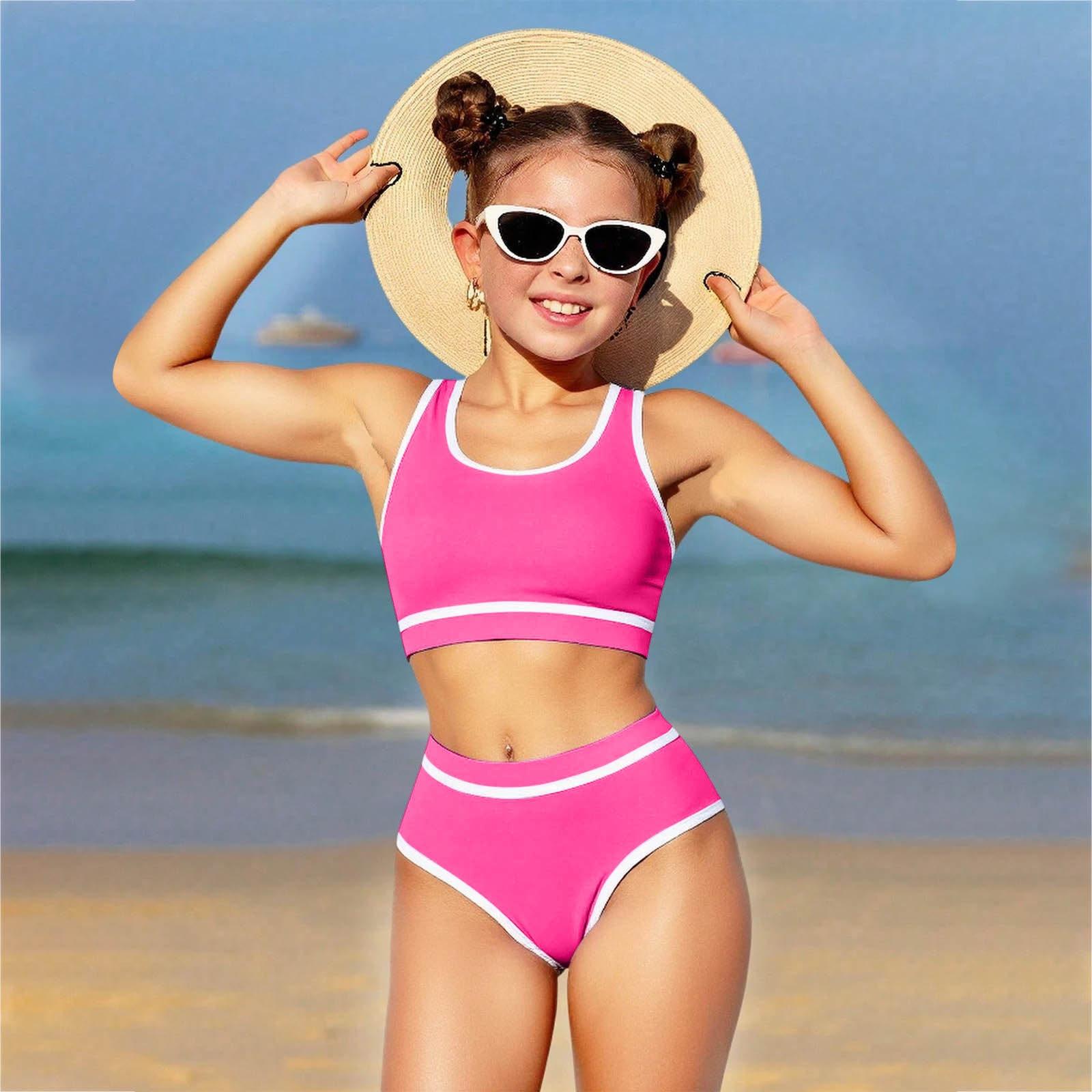 Winnerer Neptune Bikini Set voor Meisjes - Tiener Zwemkleding Losse Top & Broekje 120 warm roze kleur
