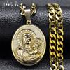 Collier Médaille Vierge Marie et Enfant pour Hommes Femmes Pendentif Religieux Géométrique Acier Inoxydable Couleur Or Colliers Bijoux ZZ453