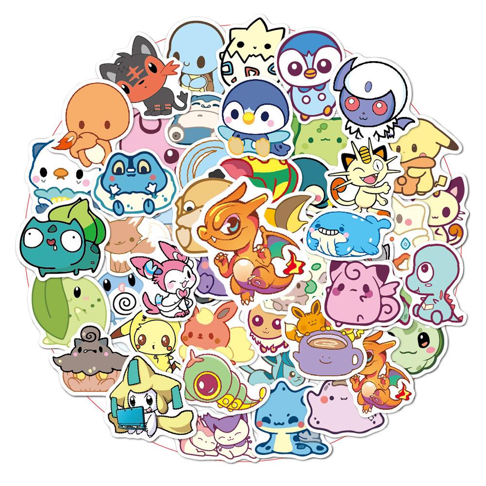 10/30/50pcs Kawaii Anime  Stickers Cute Pikachu Psyduck Cartoon Decals Water Bottle Luggage Phone Sticker Decoration Toy