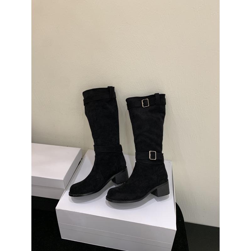 

New thick heel but knee skinny knight martin boots women s retro suede high heel long tube stacked long boots 35 чёрный