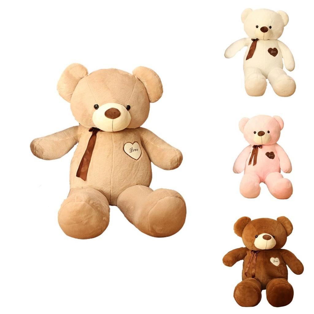 Adorable Silky Ribbon Teddy Bear Plush Toy For Girls Pp Cotton Stuffed Animal In Short Plush
