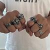 6pcs/set Punk Halloween  Gothic Metal Skull Head Five Point Star Adjustable Ring for Men Silver Color Rings Party Gift
