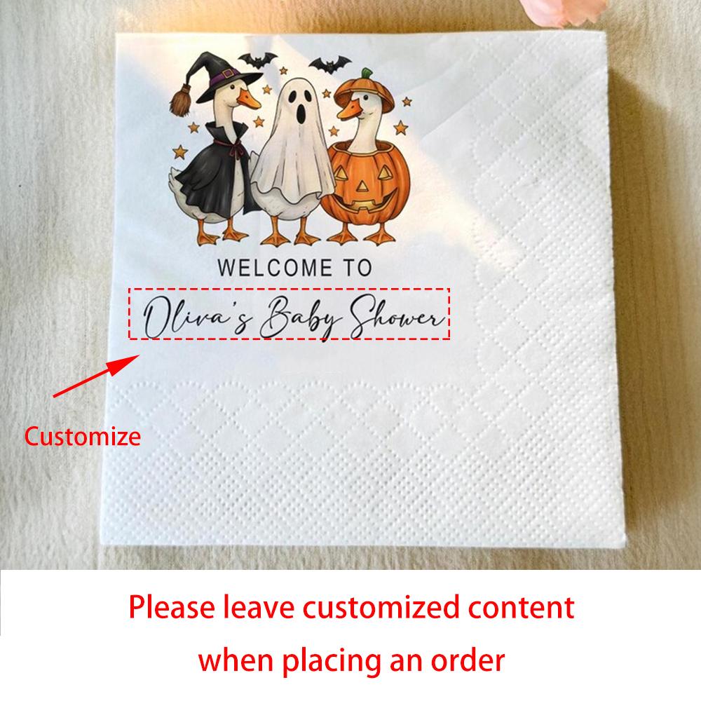 Custom Halloween Baby Shower Napkin Spooky Duck Party Napkin A Little Boo Is Almost Due Birthday Cocktail Luncheon Dinner 20pcs 33x33cm