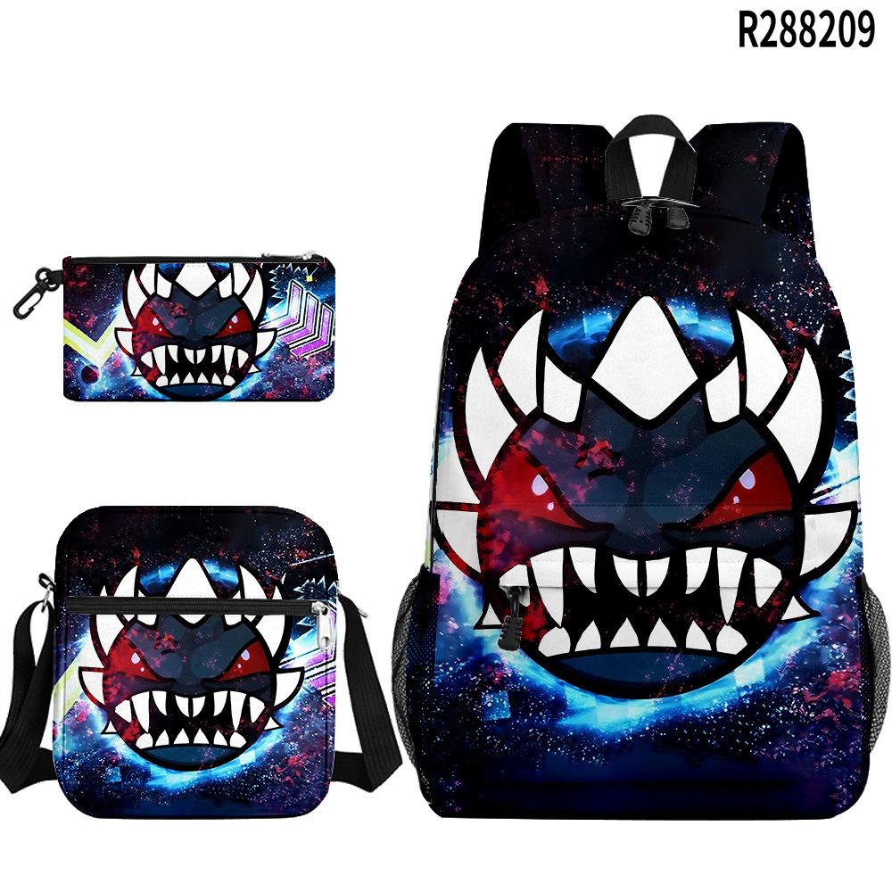 Popular Cool Geometry Dash 3D Printed 3pcs/Set Pupil School Bags Laptop Daypack Backpack Inclined Shoulder Bag Pencil Case