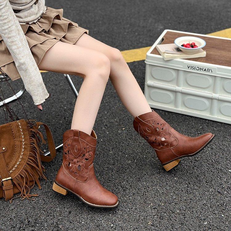 

[Youshilai] Женские сапоги-казаки с вырезами, новинка 2025 года, высокие сапоги-рыцари, высокие ботинки Мартин для женщин 40