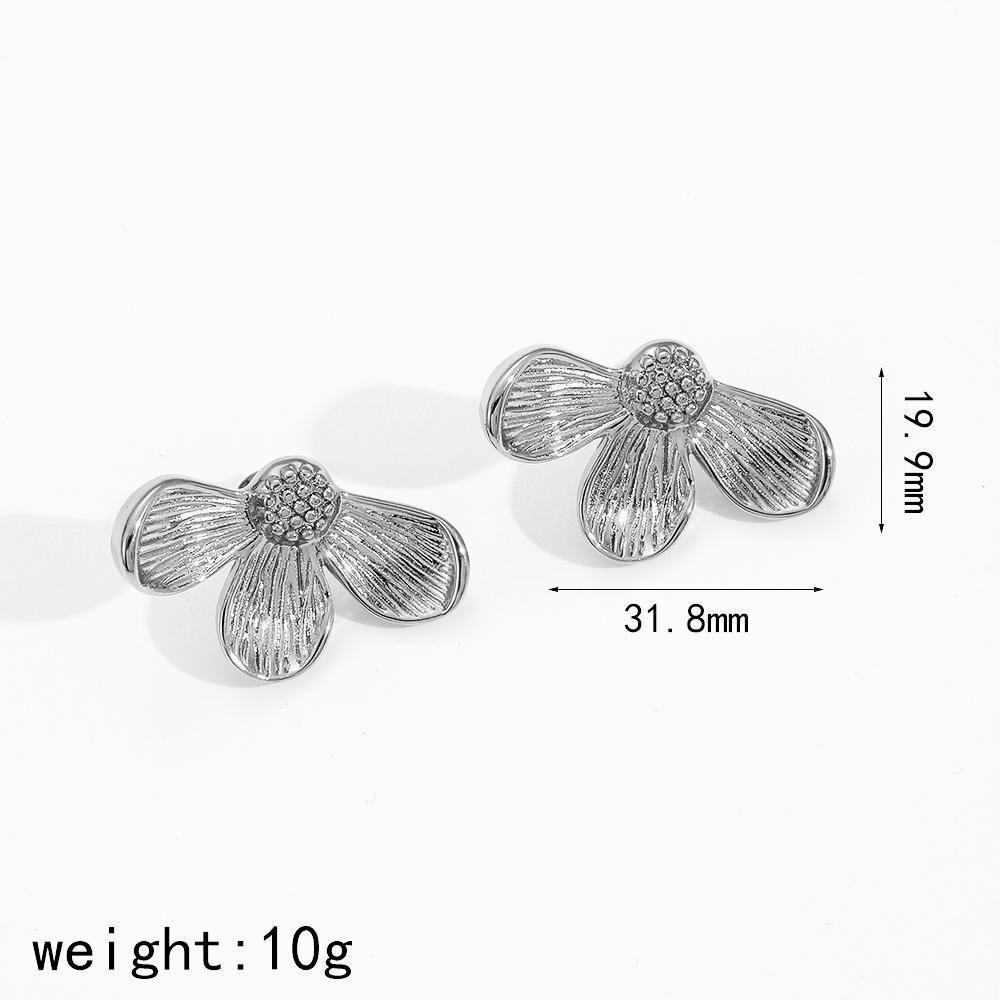 Fashion Flower 3d Stainless Steel Ear Earrings For Ladies Winter Silver