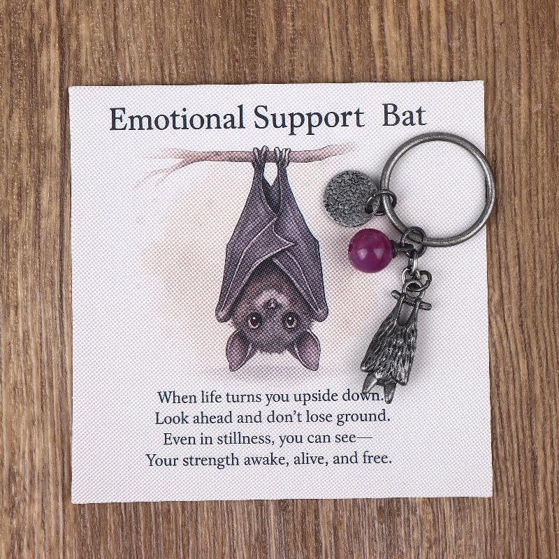 Bat Inspirational Keychain Emotional Support Bat Keychain Metal Bat Pendant With Inspirational Poetry Card Bats Keyring
