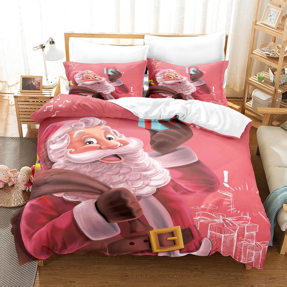 3D Digital Printing Three-Piece Set, Santa Claus 3D Printing Bedding Set
