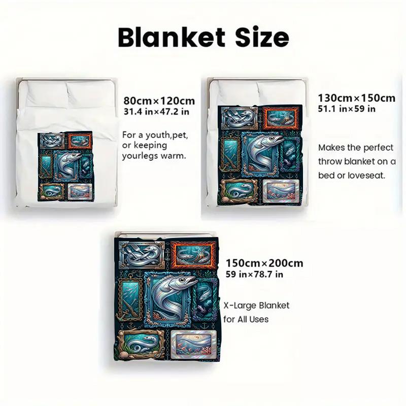 Marine Life 2D Flat Pattern Flannel Blanket, High quality All Seasons, Home Decor, Warmth and Comfort, Perfect for Christmas Gifts.