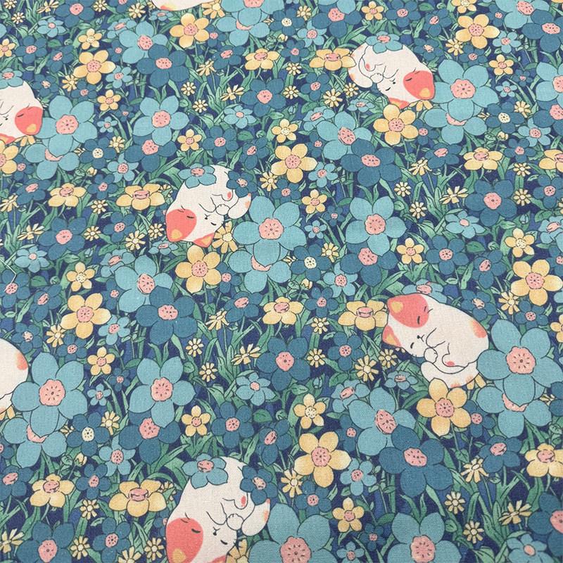 0.5m/1m/2m Encrypted Cotton Linen Cartoon Cat Print Fabric for Book Cover Decorative Tablecloth Sand Cushion DIY Curtain Fabrics