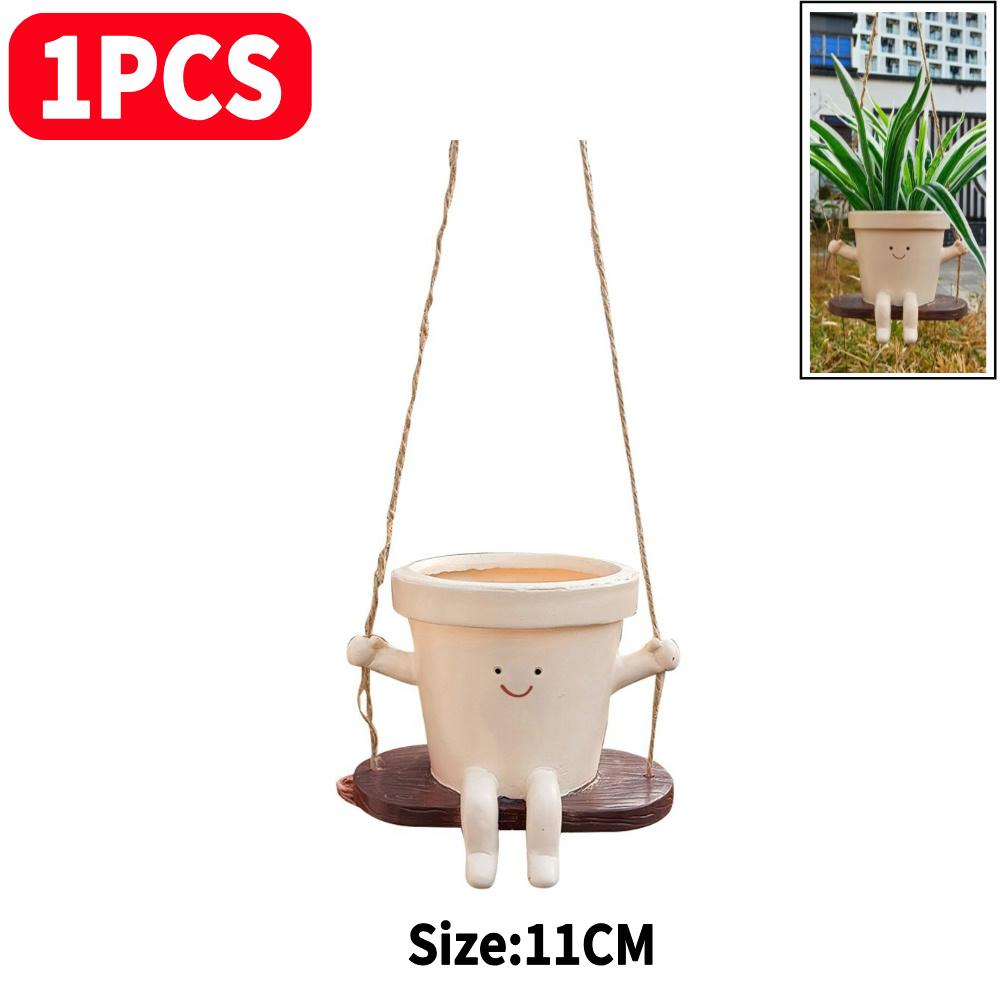 1-2PCS Swing Flower Container Resin Cartoon Flowerpot Creative Wall Hanging Head Planter Multifunctional Garden Patio Supplies
