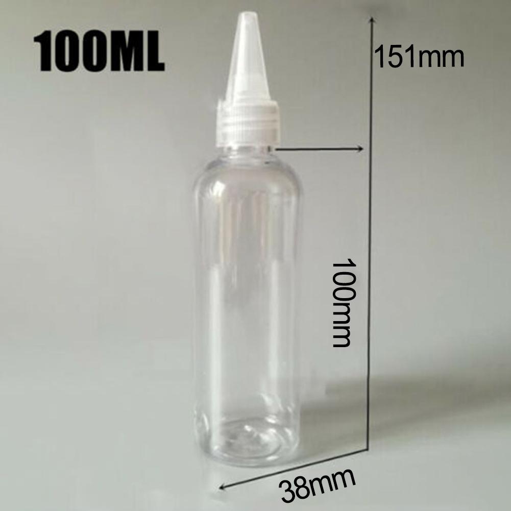 10 Piece Set of Clear PET Plastic Bottles 100ml Capacity Empty Twisting Top Nozzle Dropper for Various Liquids