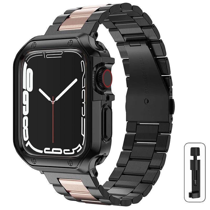 Metal Band+TPU Case for Apple Watch Ultra Strap 49mm 41mm 45mm 40mm 44mm Cover Stainless Steel Bracelet Series 8 7 6 SE 5 4 42mm