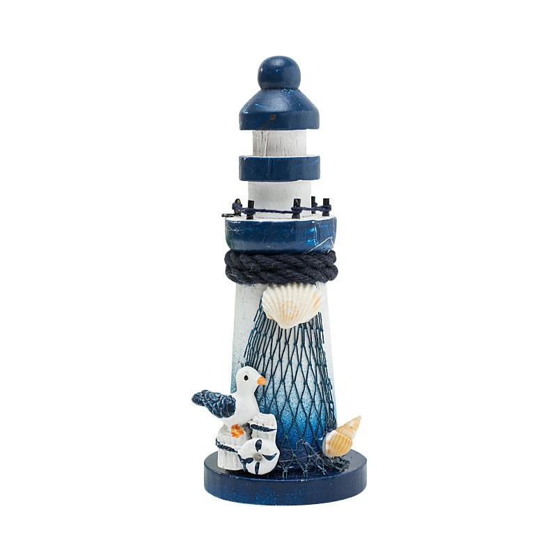 Mediterranean Ocean Lighthouse Model Wooden Lighthouse Beacon Tower Beach Starfish Shell Home Room Bedroom DIY Decorative Crafts Ornament Gift