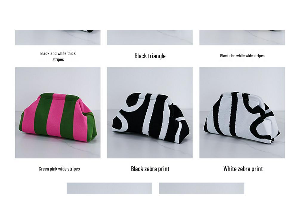 2025 Versatile Striped Knitted Handbag: Cloud Design, Large Capacity, Color Block, Daily Use.