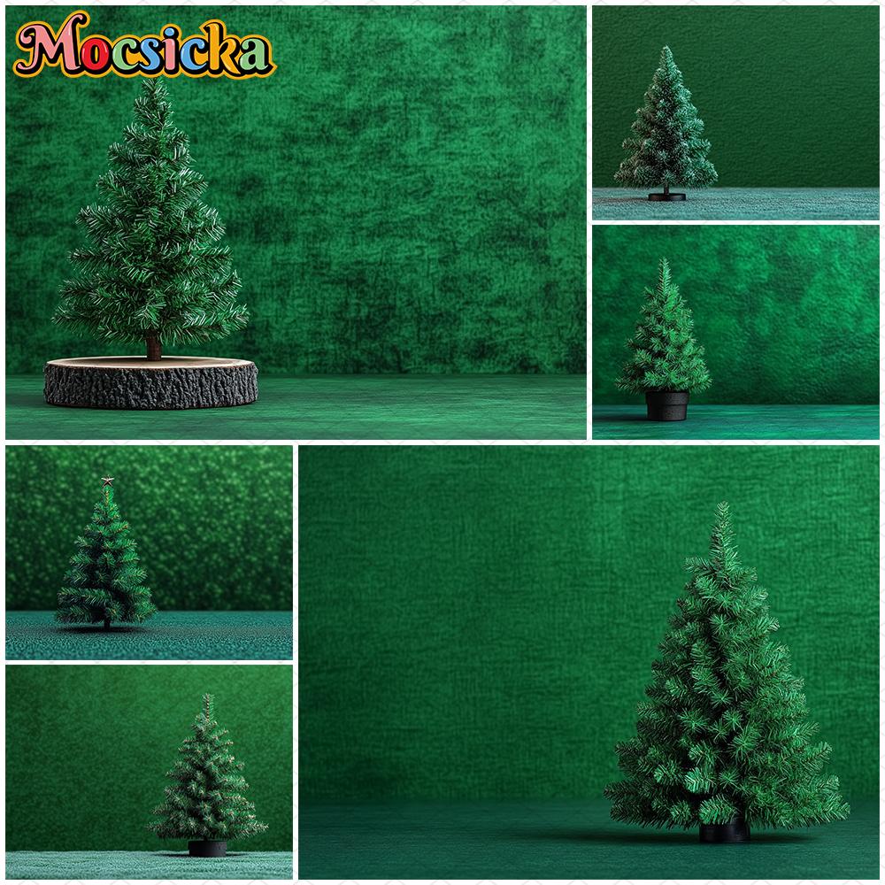 Mocsicka Green Christmas Tree Background Photography Shooting Props Wallpaper Decorations Children Family Party Backdrops Banner
