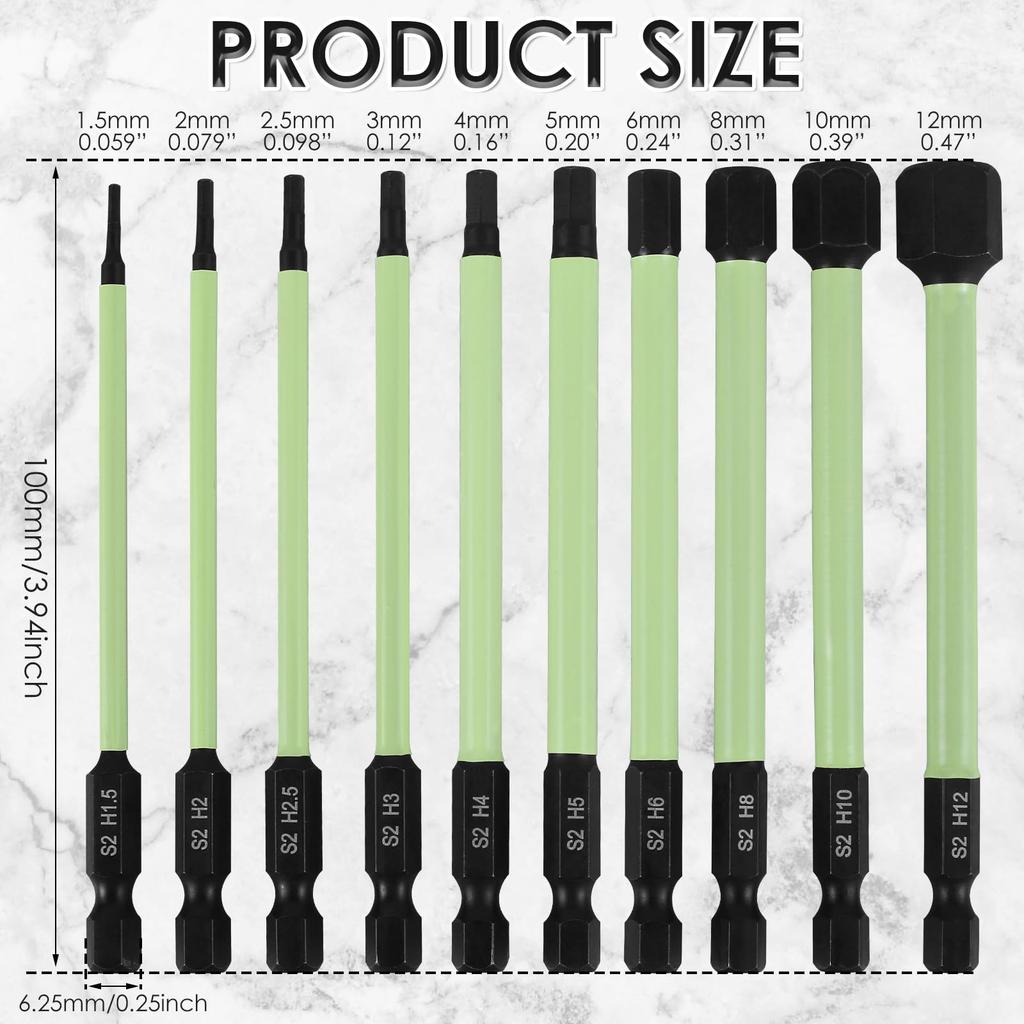10Pcs Drill Screwdriver Bits Set S2 Alloy Steel 1/4 Inch Hex Shank Magnetic Bits Kit