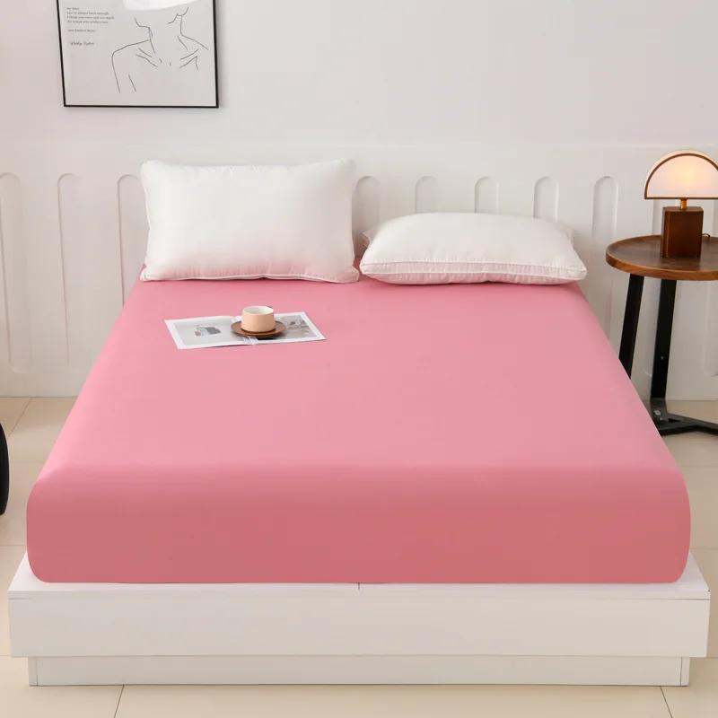 

New high gram weight polished single-layer fitted sheet heightened bed circumference 360 ° fully enclosed solid color simple 120x200cm 1pcs рожевий