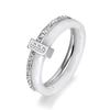 JeeMango 2 Layers Black/White Ceramic Crystal Wedding Rings Rose Gold Color Stainless Steel Rhinestone Engagement Ring JR18054