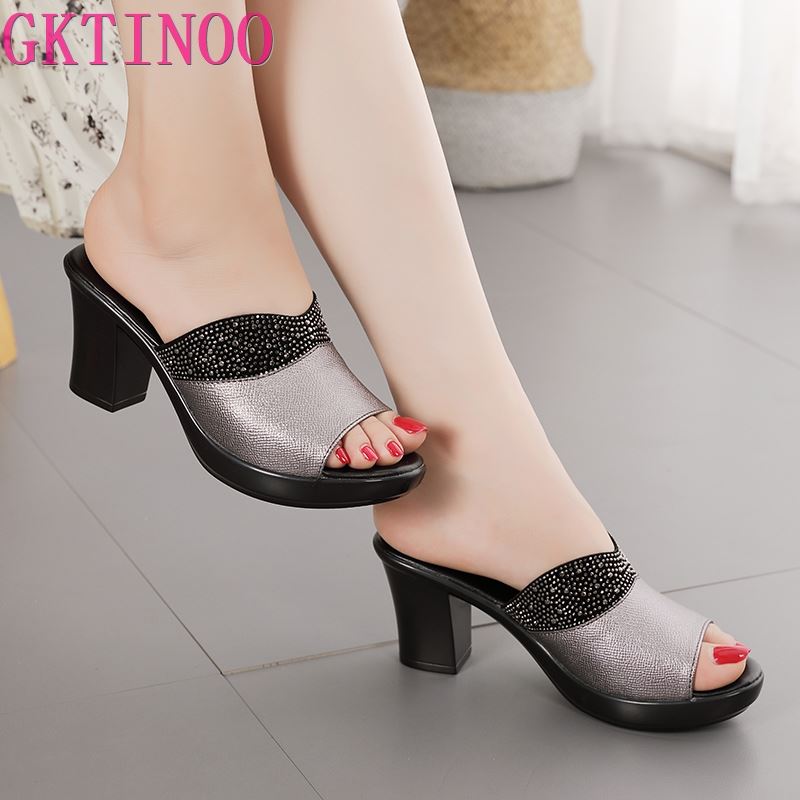 Fashion GKTINOO Women's Slippers Sandals 2024 Summer 8cm High Heels Women Shoes Woman Slippers Summer Sandals Fashion Shoes