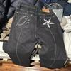 Pantaloncini in denim Corteiz Alcatraz da uomo con stella ricamata, lavaggio vintage, taglio dritto, casual, vita media