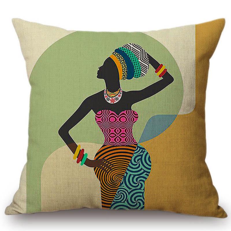 2018 Cartoon Fashion African Lady Sofa Decorative Pillows Cases Africa Symbols Modern Decoration Art Cotton Linen Cushion Cover