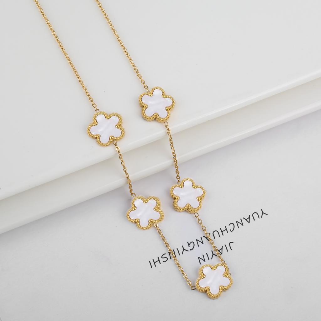 Klassiskt Rostfritt Stål Fembladig Blomma Smyckeset Halsband Armband Örhängen Enkelt för Kvinna Flicka Fest Vardagsbruk Smycken