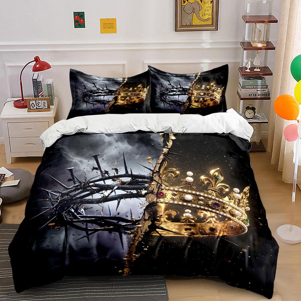 Thorns and Crown Contrast Design Bedding Duvet Cover Set Duvet Cover Pillowcases (1*Duvet Cover 2*Pillowcases, Without Duvet Insert)