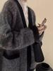 Women's Mid-Length Thick Wool V-Neck Cardigan - Versatile Buttoned Cashmere Coat for Autumn and Winter