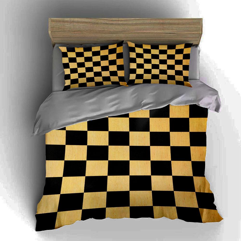 Schachbrettmuster schwarz gelb Bettwäsche Bettbezug-Sets Bettbezüge Kissenbezüge Geschenke (1 * Bettbezug 2 * Kissenbezüge, ohne Bettdecke)