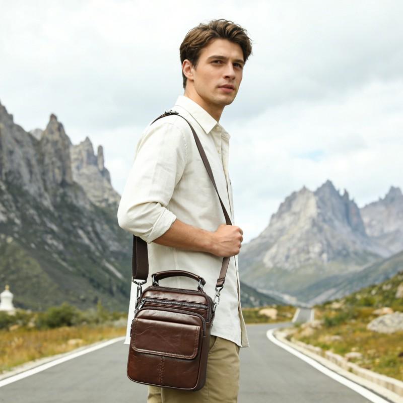 Head Layer Cowhide Men's Shoulder Bag Casual Simple Vertical Small Leather Handbag