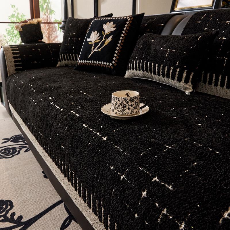 Light Luxury Plush Sofa Cover Winter Striped Anti Slip Sofa Protective Pad Thick and Wear-resistant Cat Scratch Couch Cover Towel