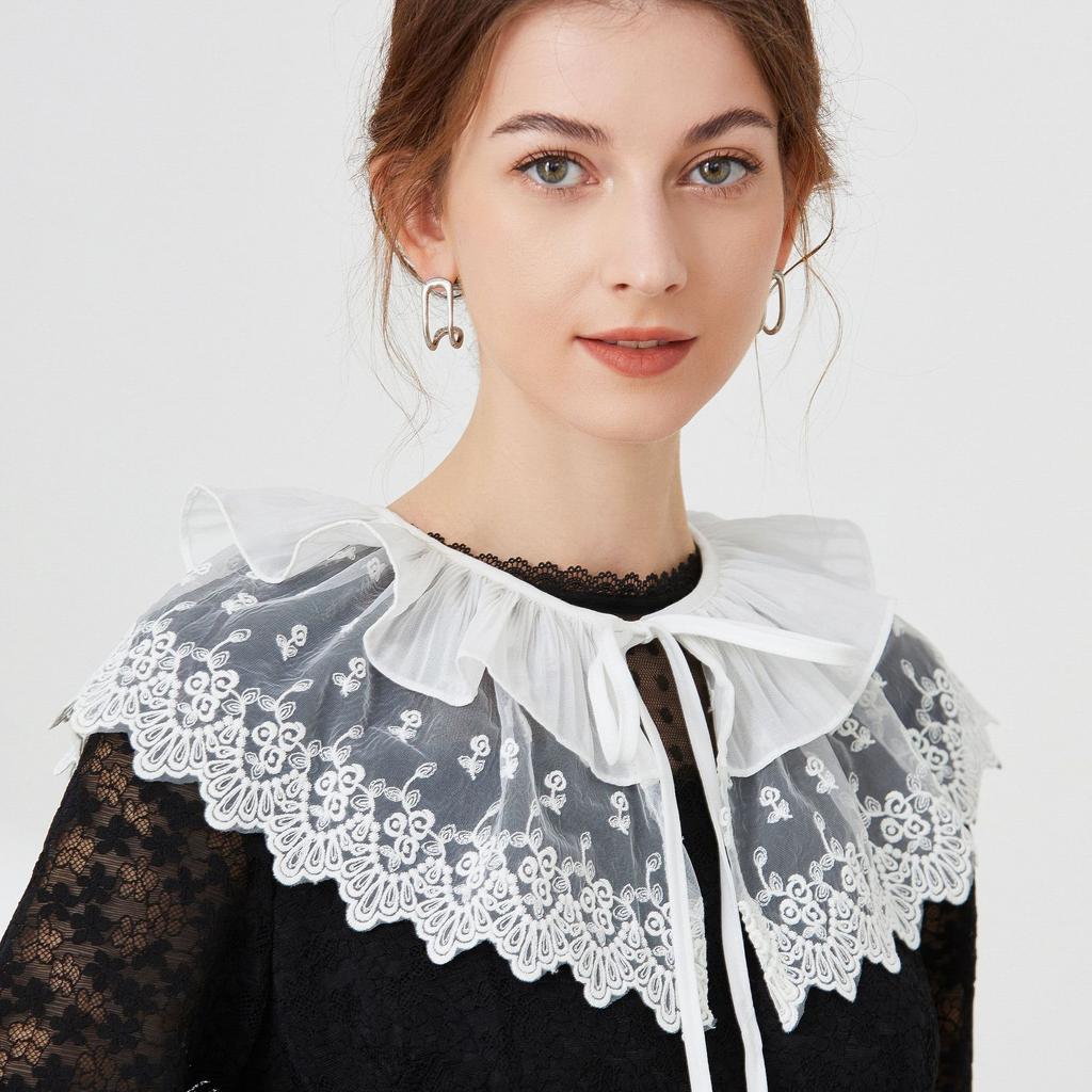 Women Lace Shirt Detachable Collar Wraps Blouse Tops Lapel Fake Collar Shawls Ladies Dress Small Cape Fuax Cols Decor