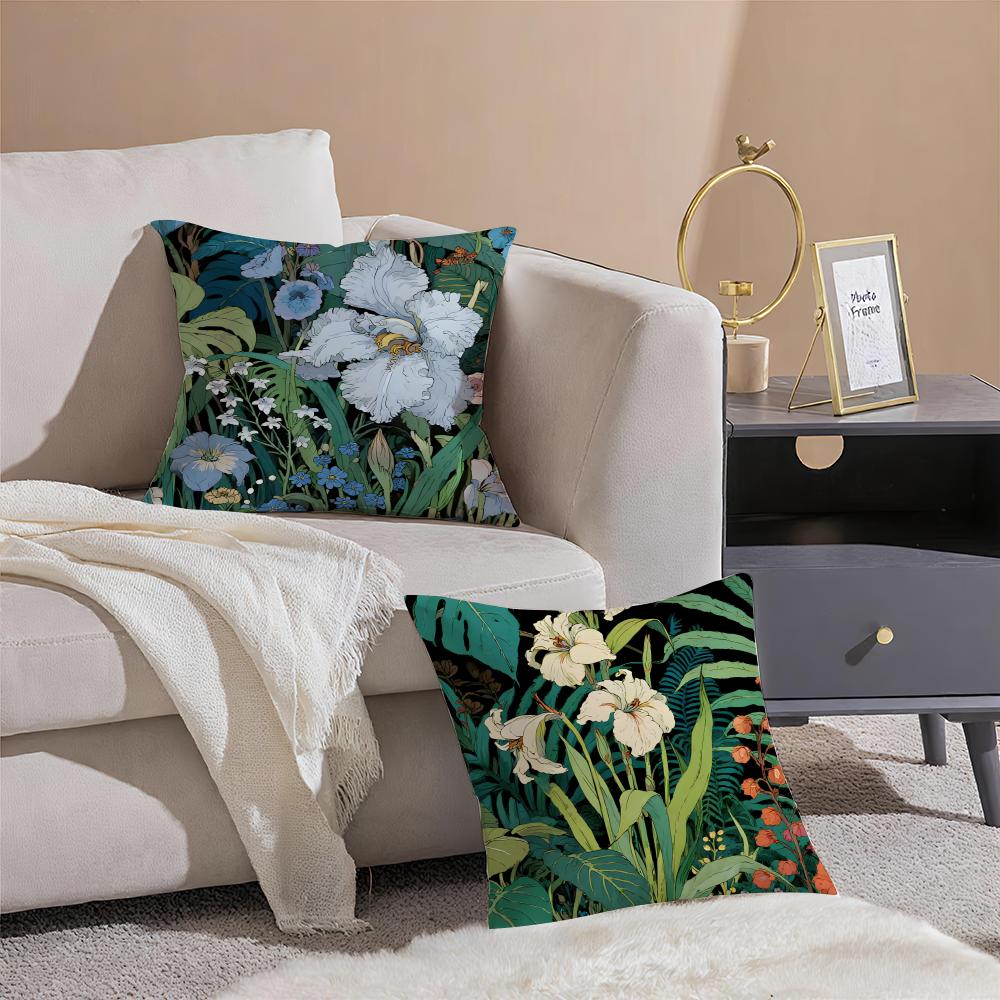Floral illustration Cushion Cover Linen Cushion Cover Soft Decorative Case for Sofa Home Decor