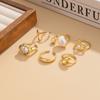 6Pcs/Set Bohemia Vintage Metal Petal Flower Open Rings for Women Trend Baroque Pearl Geometric Ring Daily Jewelry Gift