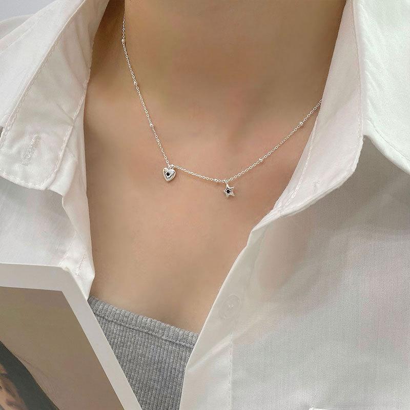 Exquisite Small Micro Zircon Diamond-set Love Star Spacer Round Bead Necklace Female Clavicle Chain