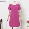 ZANZEA Damen Sommerkleid Lässig Rundhals Puffkurzarm