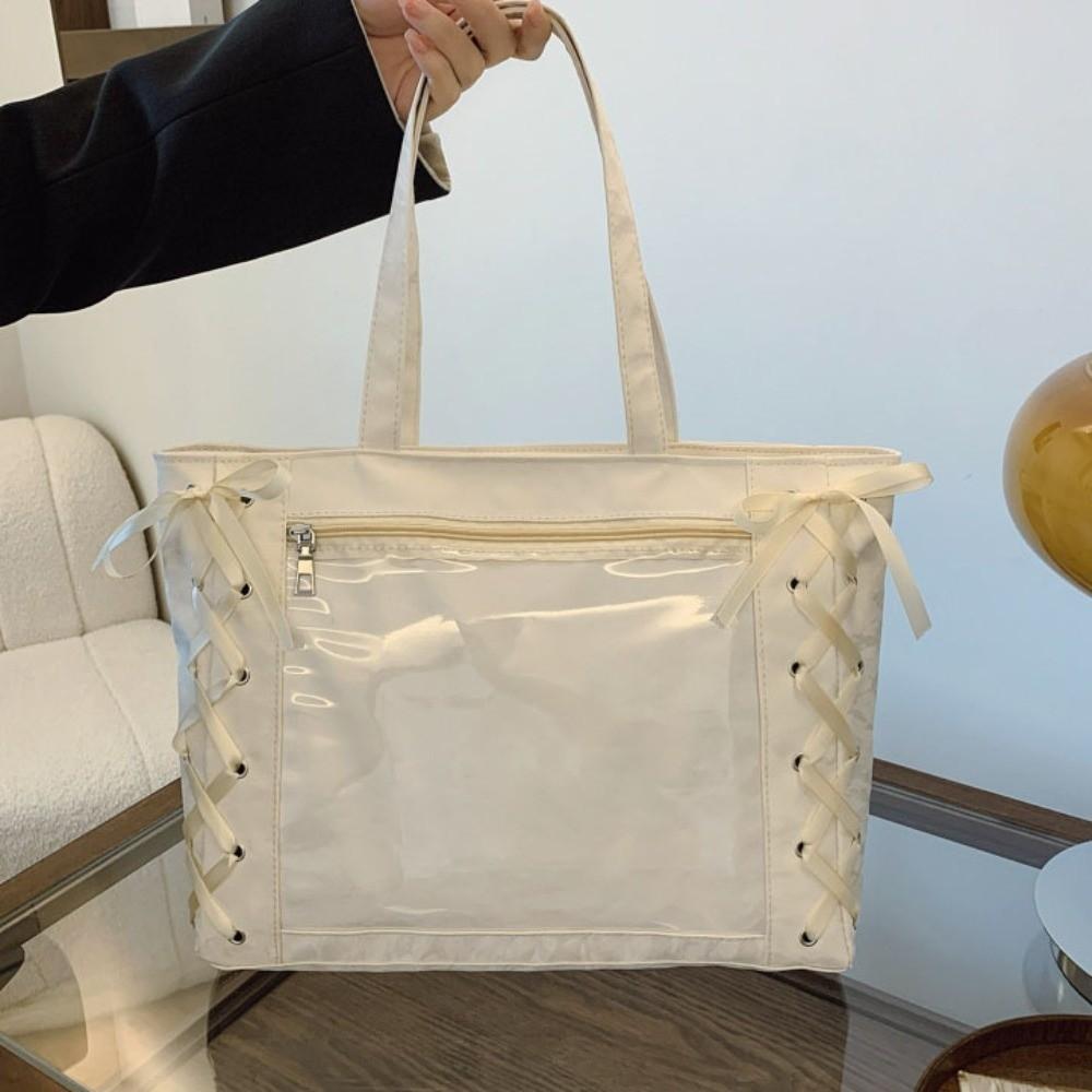 Lace-up Simple Itabag Badge Display PU Transparent Pocket Tote Bag Idol Merchandise Storage Cross Ribbon Shoulder Bag Girl